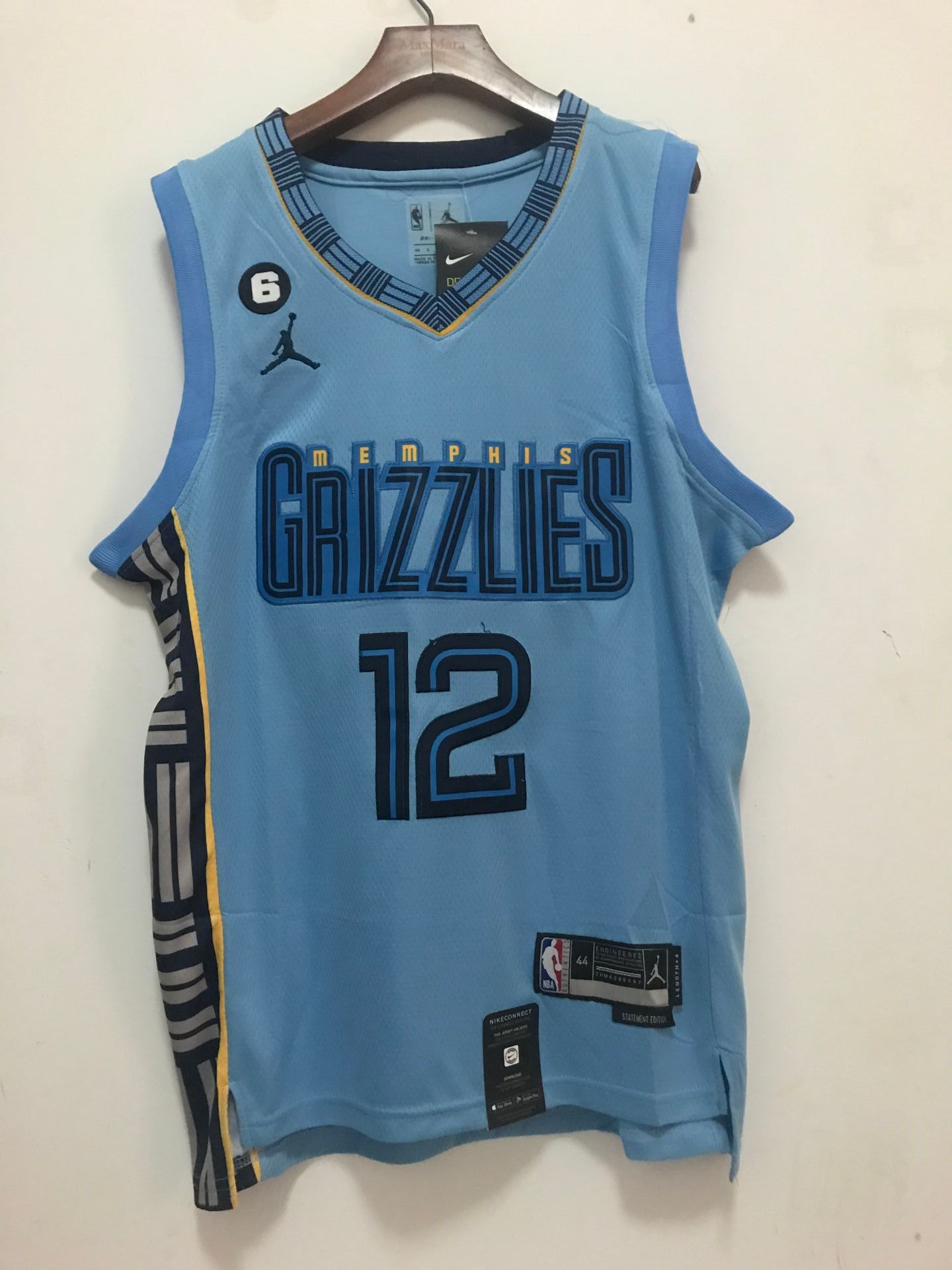 Men Memphis Grizzlies 12 Morant Light blue Game 22-23 NBA Jerseys